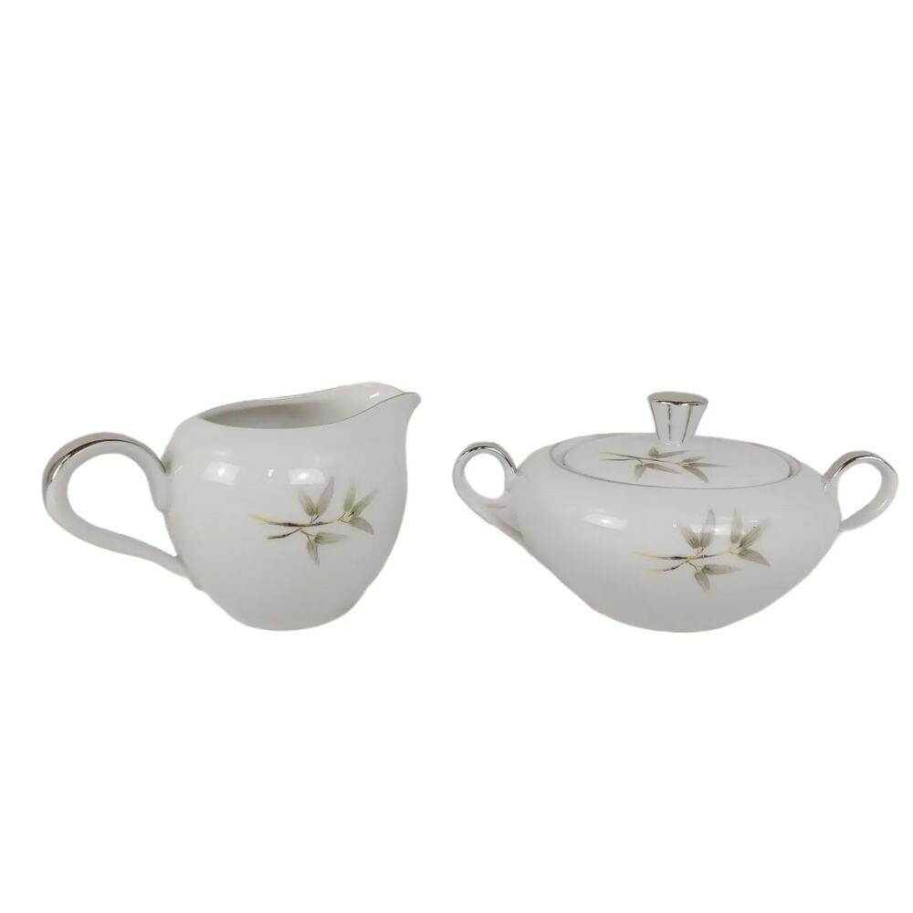 Vintage Seyei Fine China BAMBOO GARDEN Sugar Bowl w/ Lid & Creamer Nagoya Japan